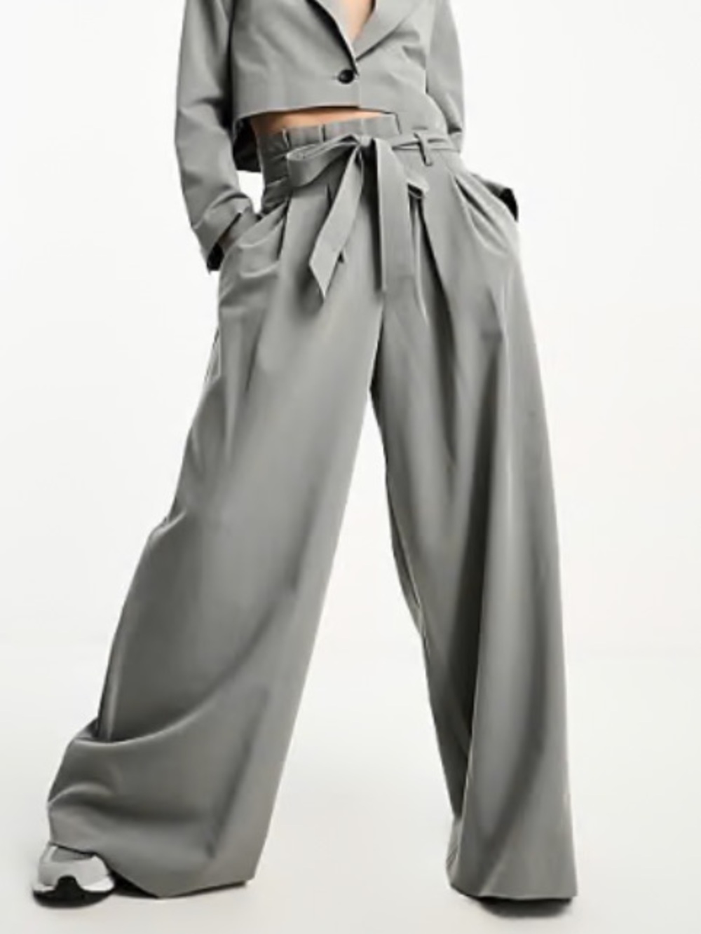 ASOS Light Gray Belted Wide-Leg Trousers
